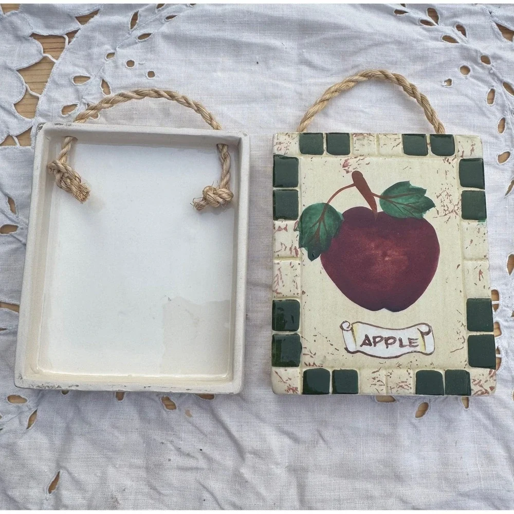 Apple tile hanging Vignette Italy inspired kitchen ceramic set of 2
